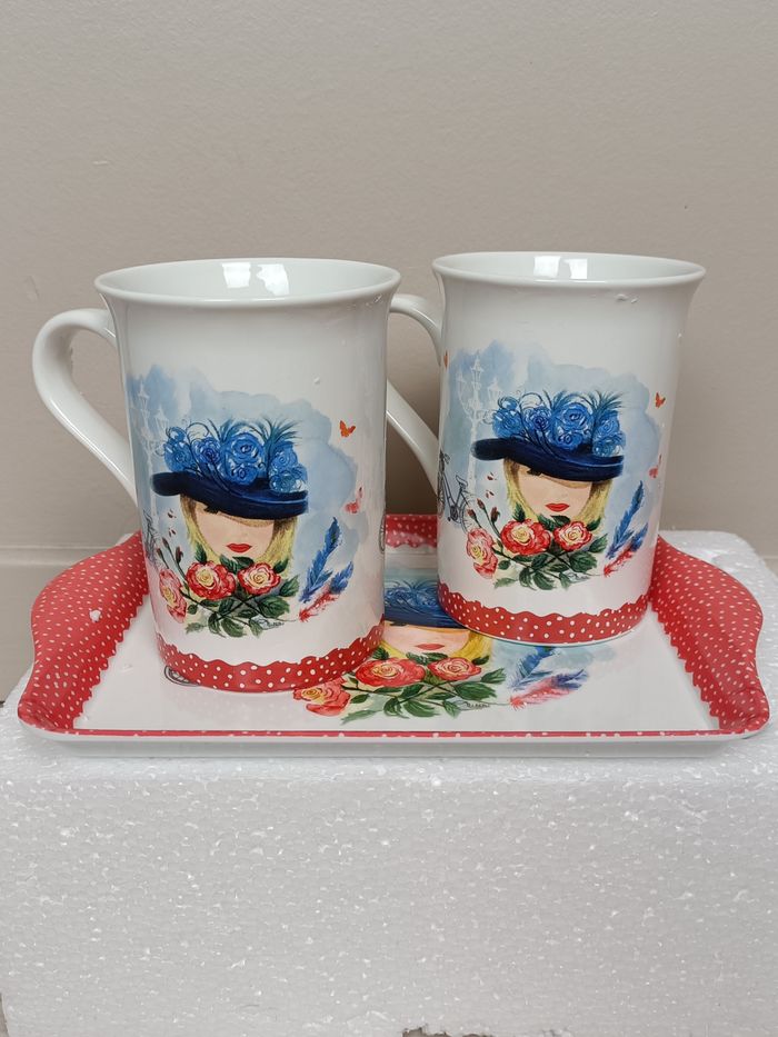 set de 2 mugs et plateau assorti NEUF - photo numéro 8