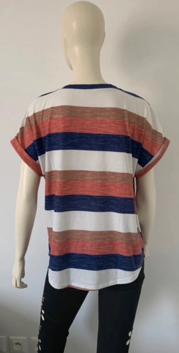 Top / teeshirt rayé coloré coton manches courtes taille L ou 40/42 - photo numéro 6