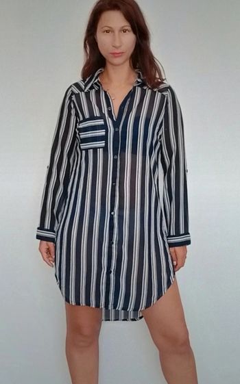 Robe chemise voile rayée asymétrique 36