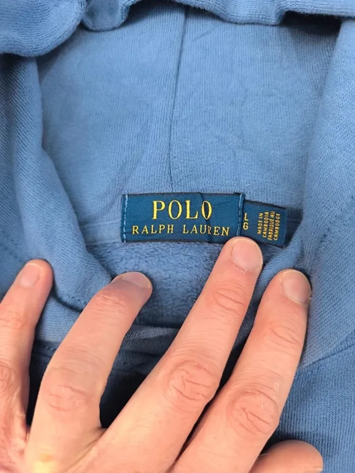 Sweat Polo Ralph Lauren homme bleu taille L capuche bon état - quelques tâches - photo numéro 11