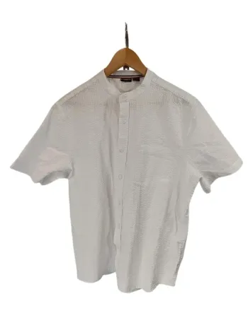 Chemise blanche Livergy manches courtes tissu gaufré, 100% coton, col rond taille 42 A335