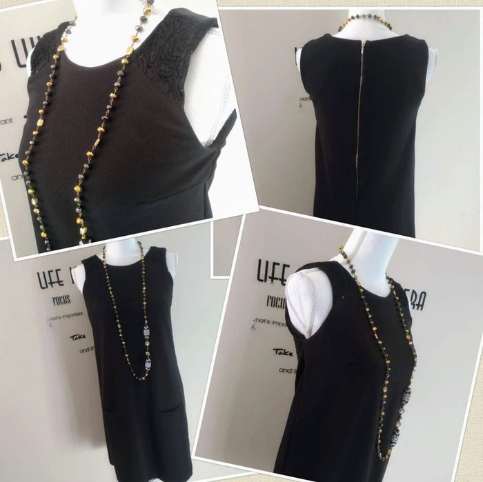 Robe noire mi longue chic sans manches dentelle noire taille 38