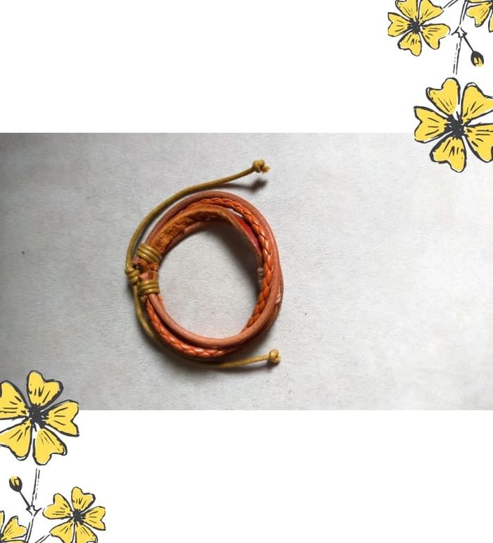 Bracelet cuir camel tressé & lanières naturelles – style bohème mixte - photo numéro 6
