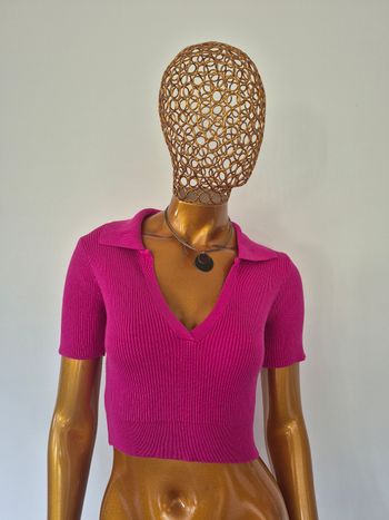 Top femme Col V Fuschia Manches courtes S/M