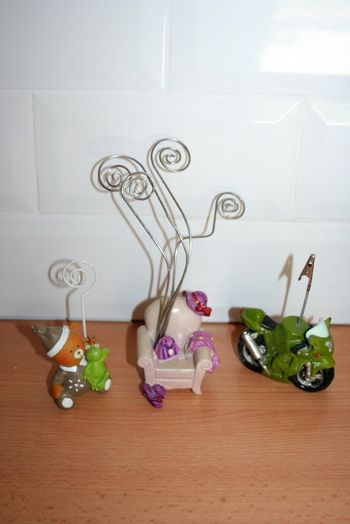 Lot de 3 supports à photos, ours + fauteuil + moto