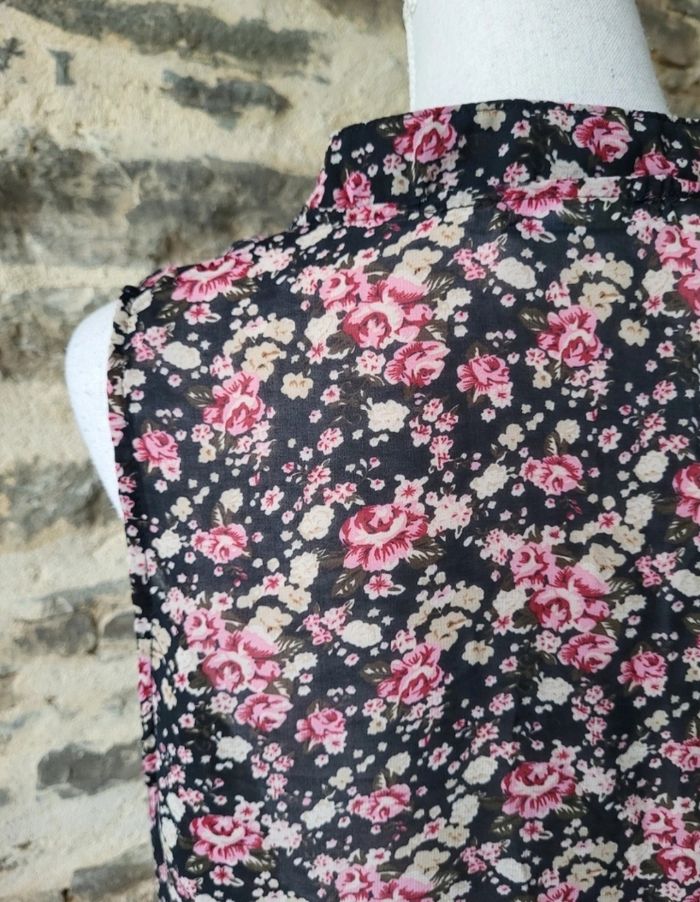 Débardeur style blouse fleurie noire et roses Mim Taille 40 - photo numéro 6