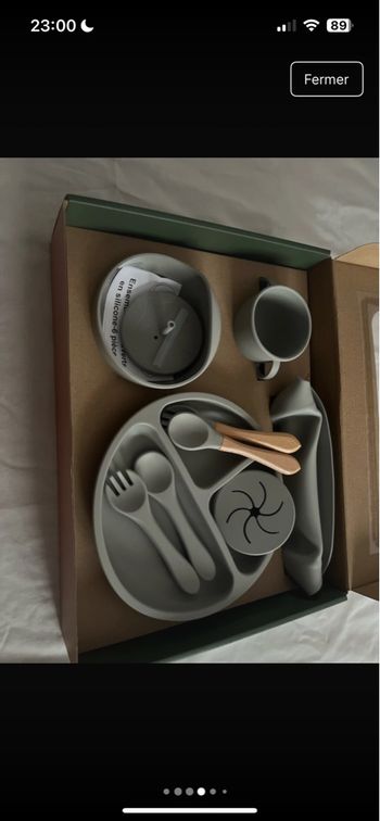 Set de repas en silicone gris  pour enfant 10 pièces
