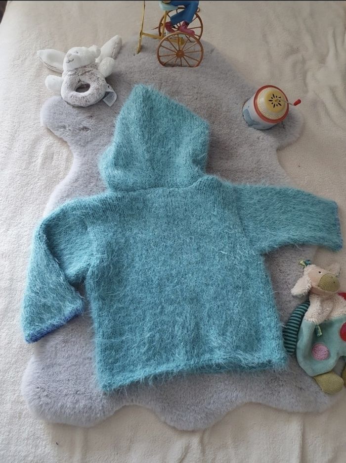 Pull en laine fait main turquoise 12 mois - photo numéro 5
