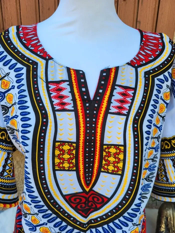 Haut dashiki traditionnel mixte blanc multicolore chunnuan taille unique - photo numéro 3