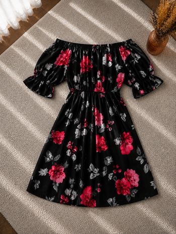 Robe col bardot fleurie noire et multicolore Femme taille 54 marque Only Carmakoma 👜
