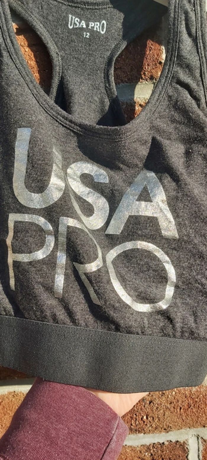 Top de sport gris avec ecriture métal usa pro - photo numéro 3
