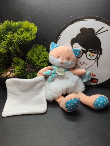Renard Baby Nat' BN0113 Poupi Pantin Pm doudou plat mouchoir Blanc Orange Vert