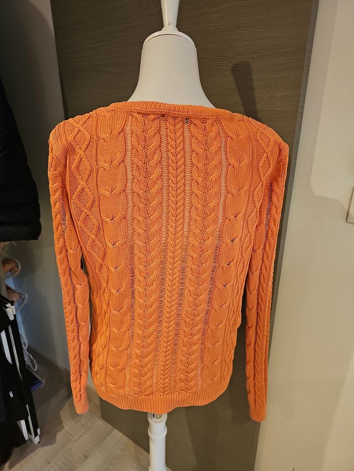 pull tommy hilfiger orange maille torsadée femme taille l - photo numéro 3