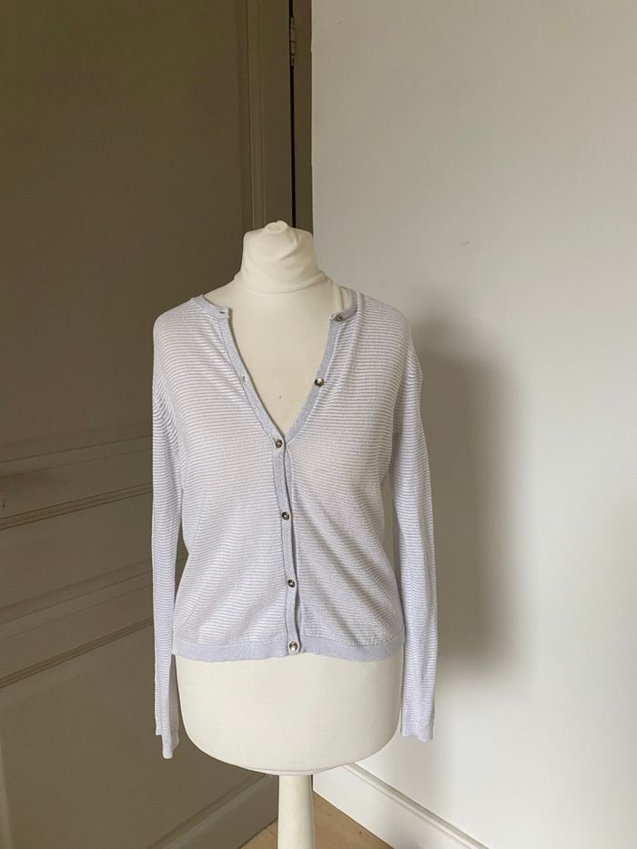 Veste légère blanche et grise avec de légères paillettes - photo numéro 1