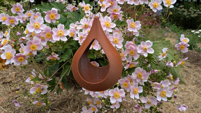 Mangeoire à oiseaux de la nature en forme de goutte d'eau effet strié marron clair - photo numéro 2