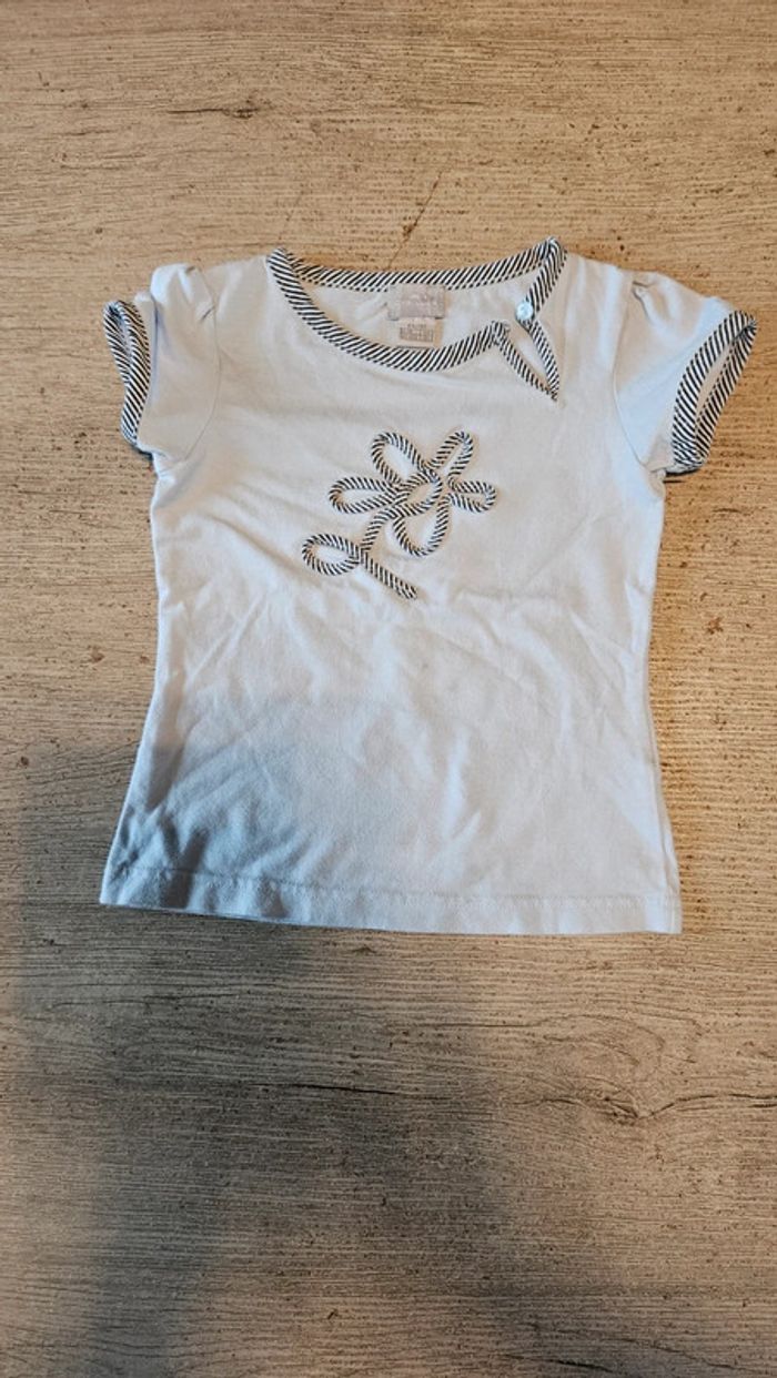 T shirt à manches courtes bleu clair avec 1 noeuf marin, Cyrillus, 4 ans, nickel - photo numéro 2