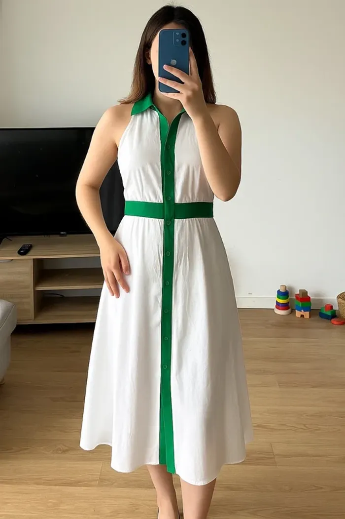 Robe longue élégante blanche et verte 💚 fente tendance – Taille 38 - photo numéro 2