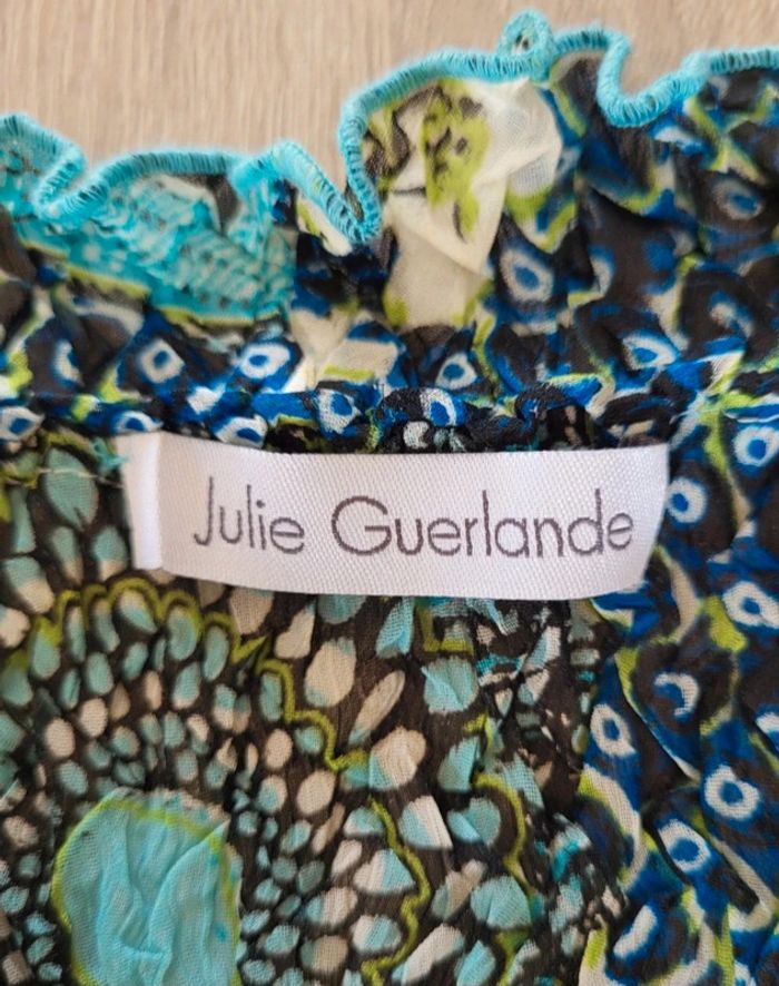 Blouse manches courtes à motifs bleu marine turquoise et vert anis Julie Guerlande Taille 1 ou 34 - photo numéro 8