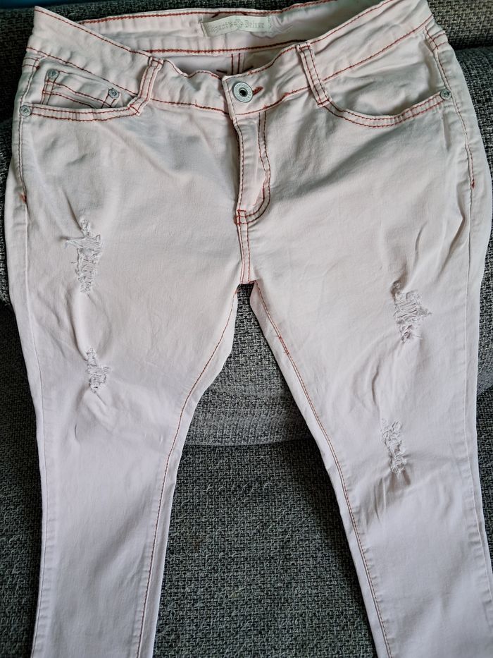 Pantalon blanc reflet rose effet jean - photo numéro 2