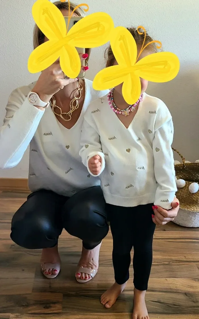 Mère Fille Pull assorti avec broderie - Blanc - Neuf avec étiquette - Plusieurs tailles disponibles - photo numéro 6