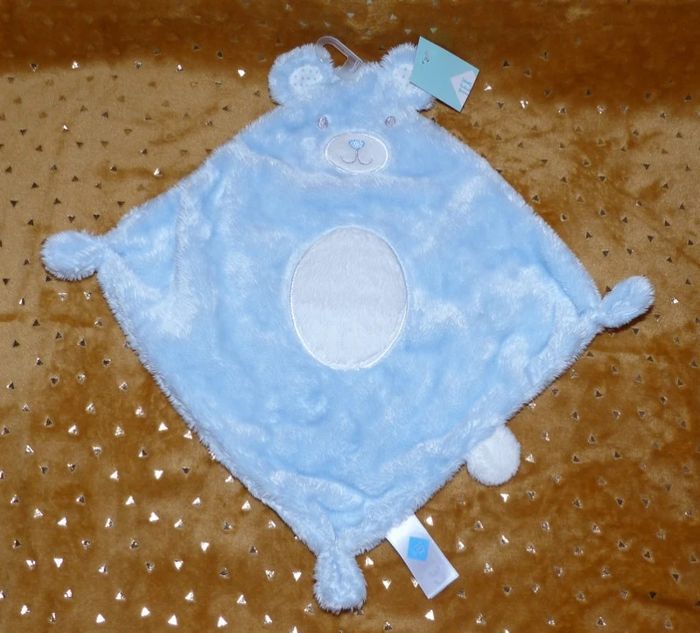 Doudou plat ours bleu blanc Tex neuf