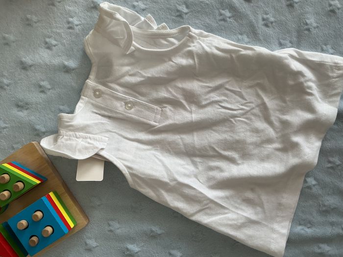 ensemble teeshirt manches courtes blanc inscription devant et short taille élastique bleu 9 mois tex - photo numéro 9