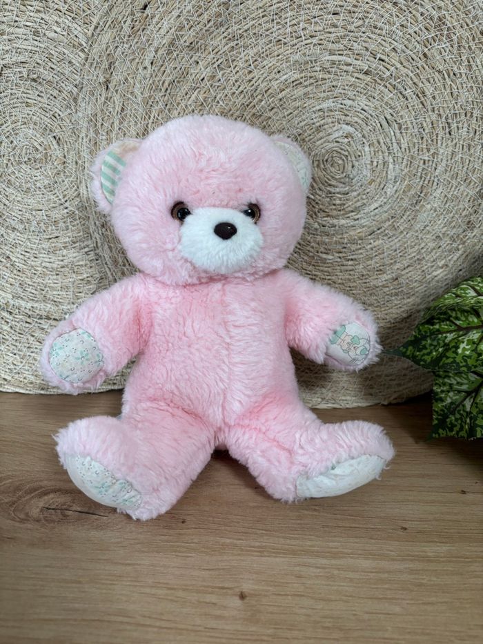 Peluche vintage ours rose pieds mains imprimé nounours - photo numéro 2