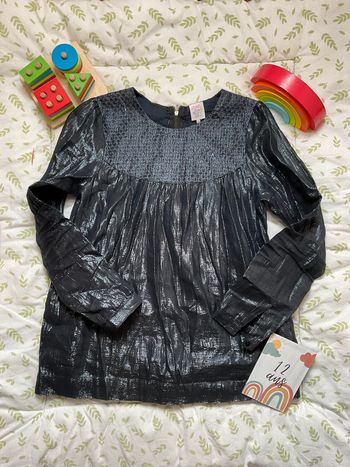 blouse manches longues marine brillant 12 ans