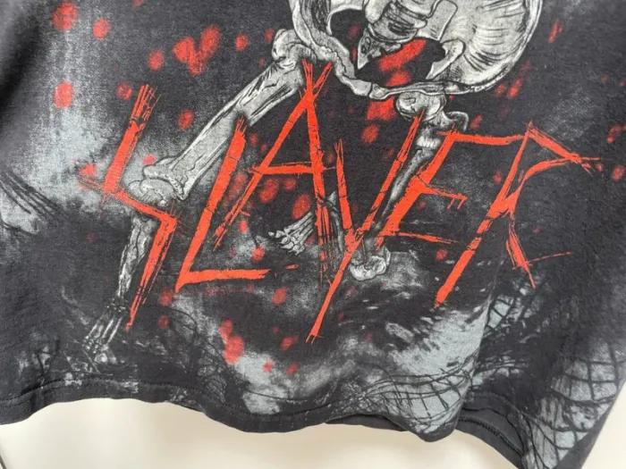 Rare Slayer Metal Rock band T Shirt Mens Large Skelton Skull Gun Vintage Y2K Double Sided - photo numéro 5