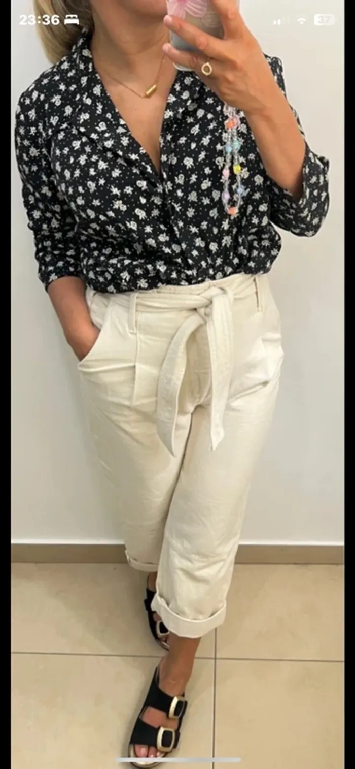 Chemise satinée a fleurs - photo numéro 2