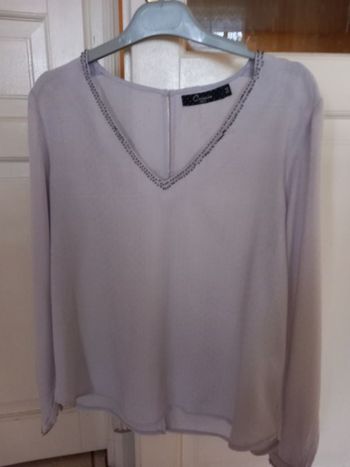 Blouse gris perle satinee