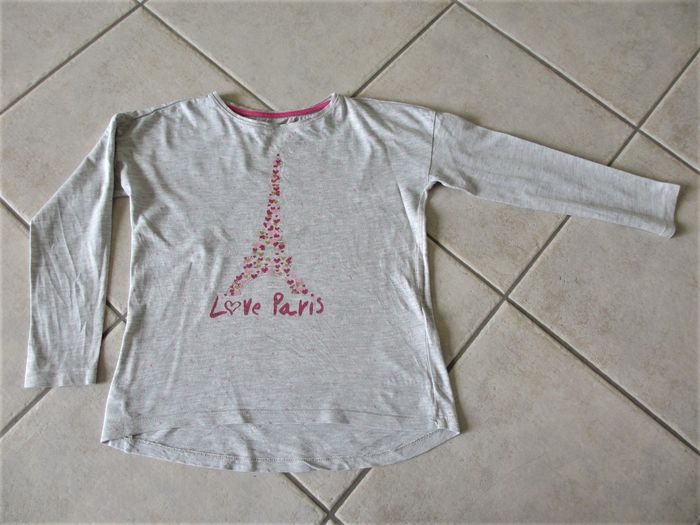 T-shirt manches longues Love Paris fille Vertbaudet - 8 ans (motif Tour Eiffel)