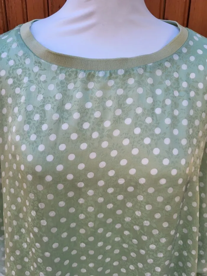 Blouse satiné oversize fluide menthe pois blanc rétro zara taille XL - photo numéro 5
