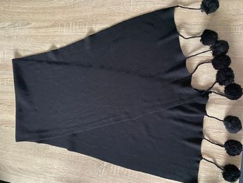 Grande et large écharpe noir en laine avec pompons, écharpe, noire, pompons, grande, femme, hiver, c