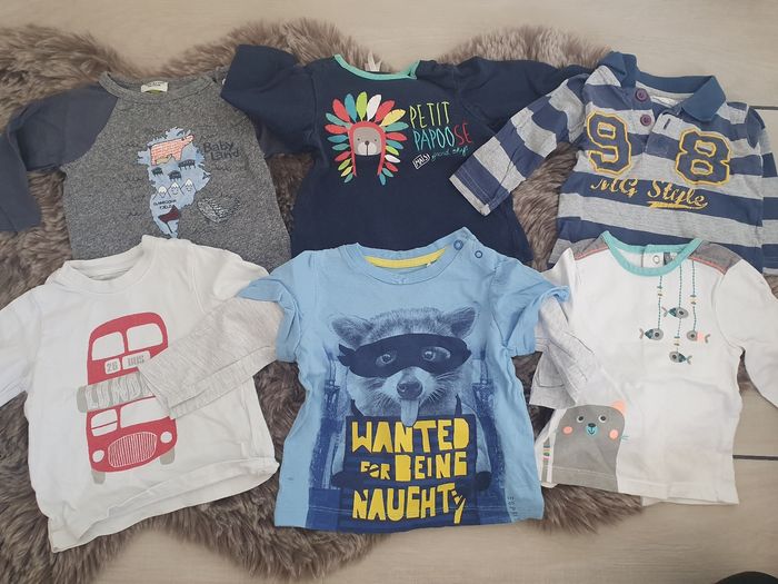 Lot de vêtements taille 3 mois: 6 t-shirts manches longues et 4 pantalons