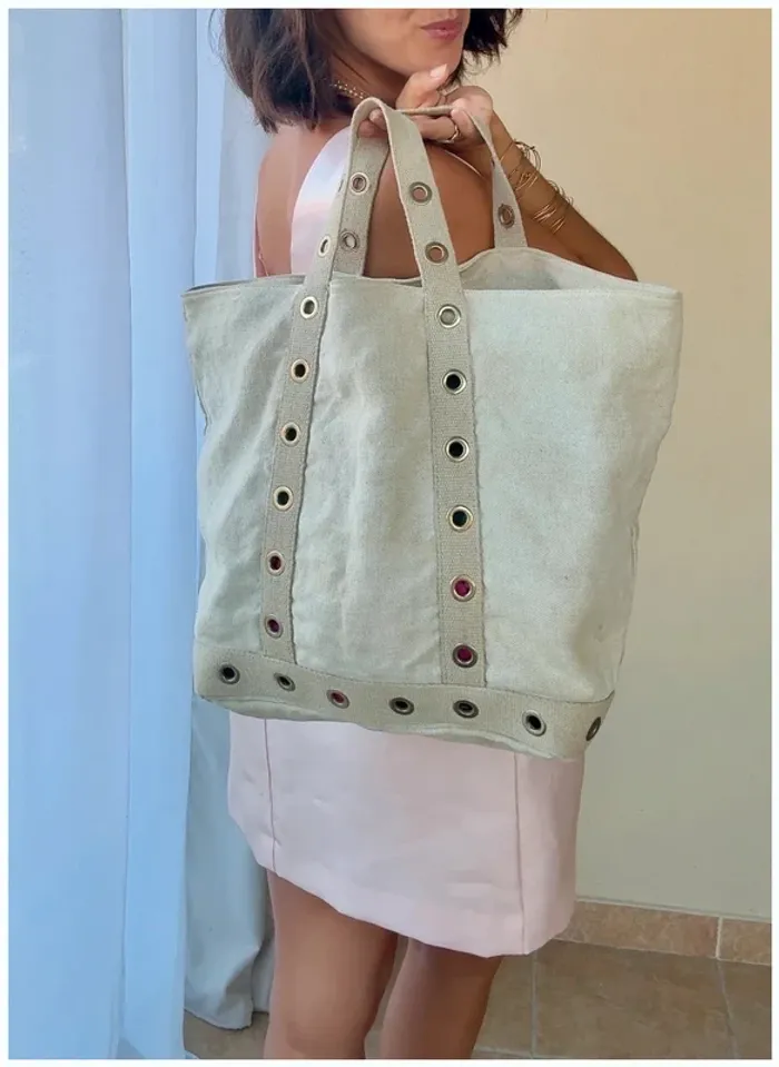 Grand Sac cabas Vanessa Bruno en lin à œillets TBE
