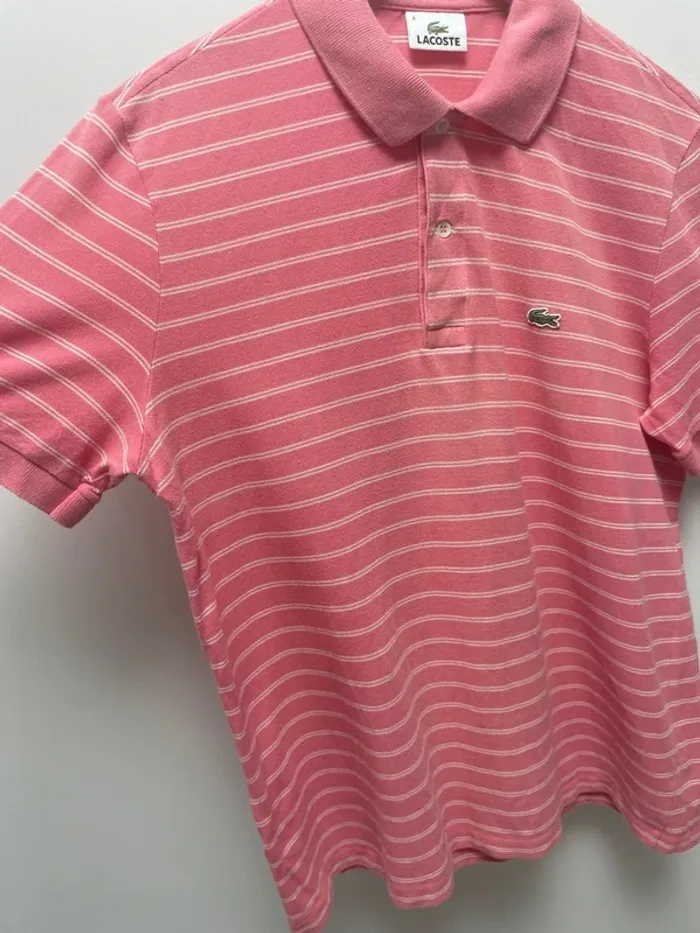 Striped pink white polo Lacoste Mens Size 4 - photo numéro 2