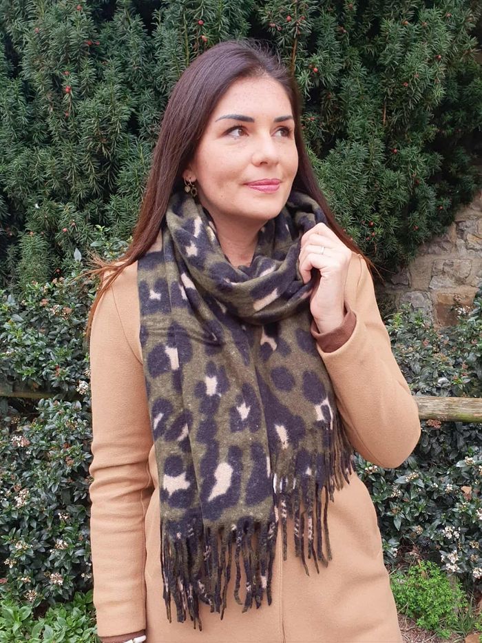Écharpe épaisse Léopard kaki