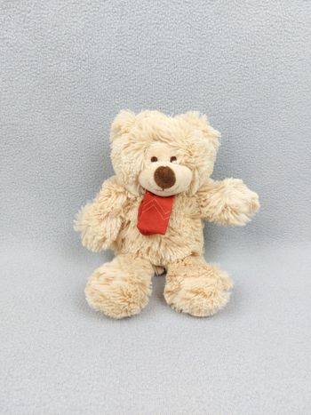 Peluche doudou ours beige marron clair écharpe rouge COTTON BLUE 24 cm TTBE