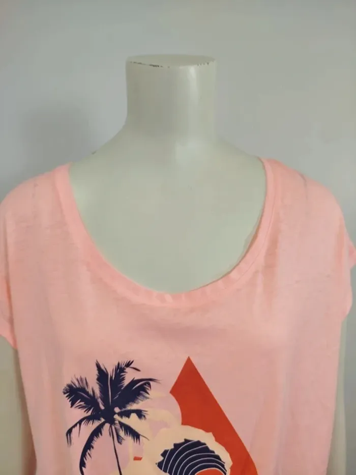 T-shirt rose corail clair - summer, palmier, nouer en bas taille L (A996) - photo numéro 7
