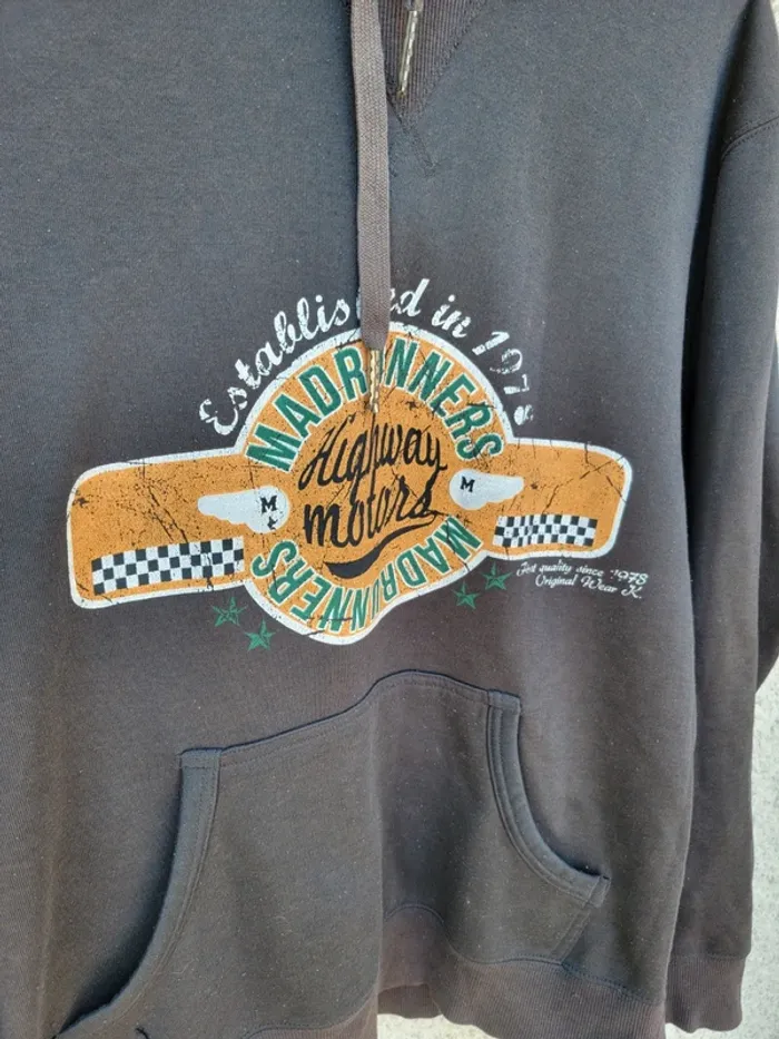 Sweat à capuche vintage imprimé grunge motard - photo numéro 3