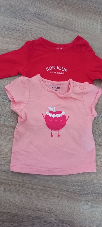 Lot de 2 t-shirt manche courte manche longue 1 mois