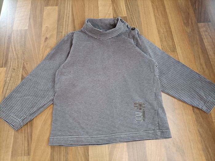 Tee-shirt manches longues col roulé rayé marron noir 2 ans - photo numéro 3