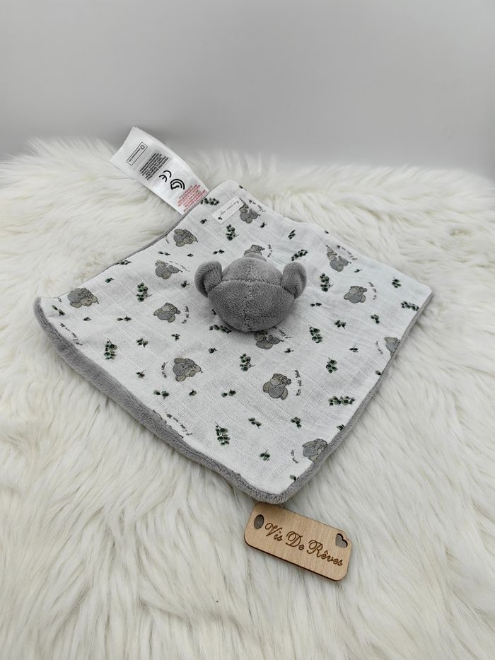 Doudou plat carré éléphant blanc gris vert lange Sergent Major - photo numéro 3