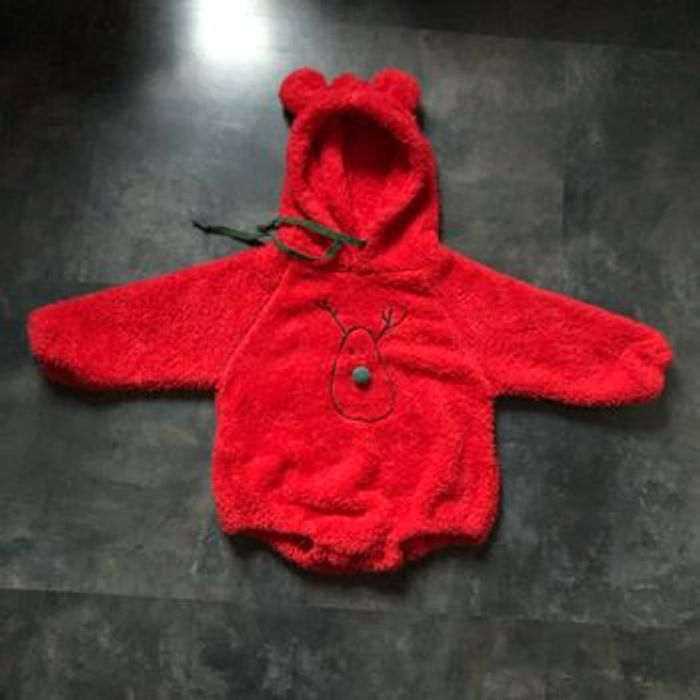 Pull body à capuche pilou rouge Renne brodé 3 ans