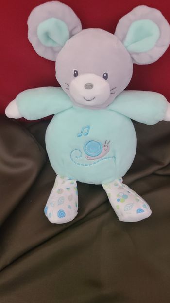 doudou peluche souris verte musicale brodé escargot GIPSY