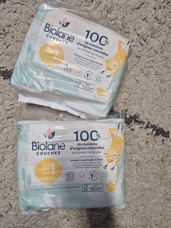 Lot de 2 paquet de couches t1 biolane neuf