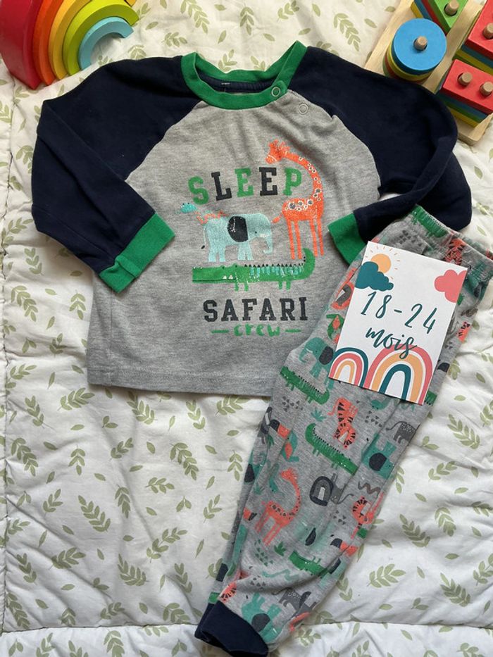 pyjama 2 pièces en coton gris et marine 18/24 mois primark - photo numéro 2