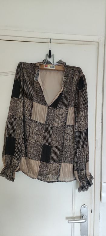 Blouse a carreaux noir et marron clair taille M