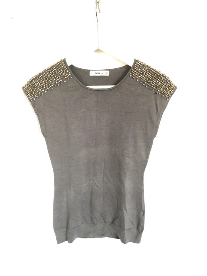 Top sans manches gris marron avec incrustations métalliques Zara taille 38 très bon état - photo numéro 8